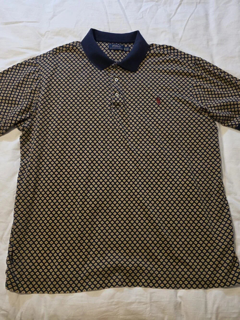 Polo Ralph Lauren Men's Navy Diamond-Print Polo Size XLT